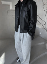 Pleddy Crop Leather Jacket (2color) (6676057096310)