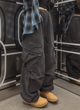 フリン斜線ポケットデニムカーゴパンツ