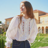 Red Flower Embroidered High Neck Blouse (Winter) (6643864961142)