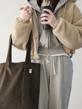 Corduroy simple line bag - deep brown