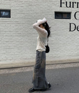 Work cargo denim skirt