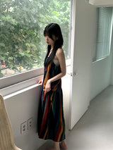 Horner Hippie Bohemian Striped Sleeveless Long Dress