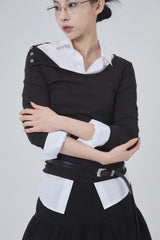 Shoulder snap wide-neck long sleeve