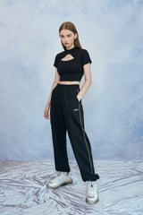 [SET] HIDE Chain Crop Top (Black) (6570965172342)