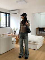 Yali Unbal diagonal button striped knit