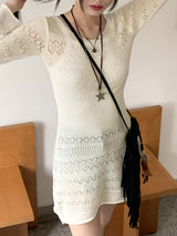 サディンクロシェパンチングロングニットワンピース / Sardine crochet punching long knit dress
