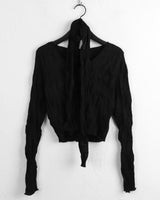 Tory V-neck Shirring Pleated Cropped Long-Sleeved T-shirt