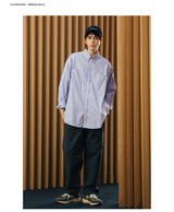 DAKYAM Colorful striped yarn-dyed side zipper pocket cityboy long-sleeved loose shirt