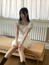 キュートストラップパフ半袖ミニワンピース / Cute Strap Puff Short Sleeve Mini Dress
