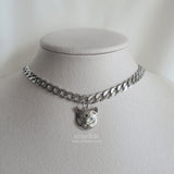 Melbie The Cat Series - Cat face Bold Chain Choker Necklace (Silver ver.) (Rapper Lee Youngji Necklace)