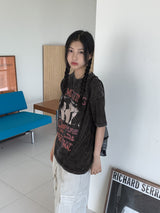 リミッティングビンテージプリントボキシーピグメント半袖Tシャツ