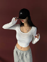 ディープUネックナッピングクロップドTシャツ