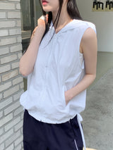 ストリングフードナイロンジップアップベスト/Lola String Hood Nylon Zip-up Vest