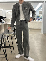 セミオーバーチャイナセットアップデニムジャケット / LMN Semi-Over China Setup Denim Jacket (Gray)