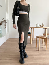 リベッドロングスカート/Ribbed Long Skirt (3color)