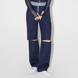 Denim Knit Blocking Pants [BLUE] (6638402011254)