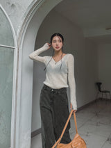 [WOOL28%] モヘアVネックウォーマーニット