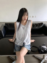 ストライプボタンベストノースリーブブラウス / Banet Stripe Button Vest Sleeveless Blouse
