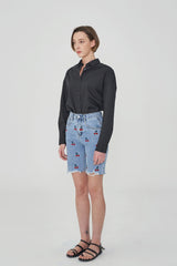 ストレートフィットチェリー刺繡クロップドデニムパンツ/ STRAIGHT FIT CHERRY EMBROIDERY CROPPED DENIM PANTS [6811]