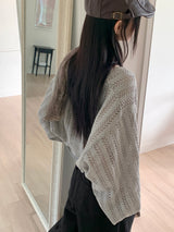 ロニカスカシパンチングニット長袖ボレロカーディガン