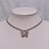 Silver Butterfly Chain Choker Necklace