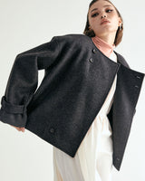 W.BYRDEYE WOOL BELTED CROPPED COAT - DARK GRAY (6636057788534)