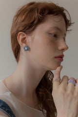 ビンテージニットフラワーピアス/Vintage knit flower earring (Denim)