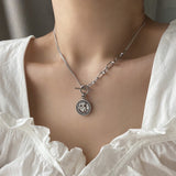 シンプルスマイルユニークコイントグルバーチェーンネックレス / si Simple Smile Unique Coin Toggle Bar Chain Necklace