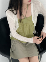 リーミングサマーシースルーワンボタンクロップ長袖カーディガン【6色】/[6 colors] Leoming summer see-through one-button cropped long-sleeved