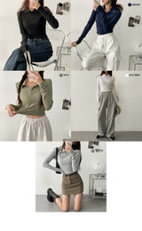 Schwarzenegger's Collar Cropped Long-Sleeved T-Shirt