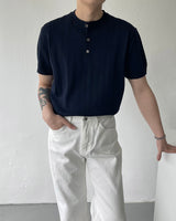 RO ウォッシャブルリネンVネックヘンリーネックニットウェア / VネックRO Washable Linen V-Neck Henley Neck Knitwear (6 colors)