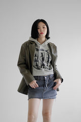 フォトクロップフードTシャツ/Photo Crop Hooded T-shirt (2color)