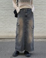 Work cargo denim skirt