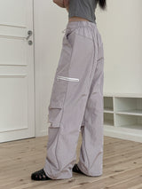ジッパーナイロングロッシー２ウェイロングワイドジョガーパンツ/Galz Zipper Nylon Glossy Two-Way Long Wide Jogger Pants