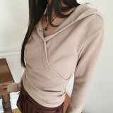 Benet snap button ribbed hoodie wrap knit