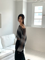 Wooseon tie-dye printing gradient crop long-sleeved knit