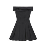Off-the-shoulder flared mini dress