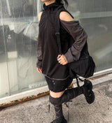 オフショルダースリットウィンドアノラックパーカー / shoulder slit wind anorak hood