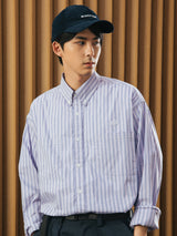 DAKYAM Colorful striped yarn-dyed side zipper pocket cityboy long-sleeved loose shirt
