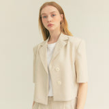 クロップアンバルハーフスリーブジャケット / Crop Unbal Half Sleeve Jacket (Ivory)