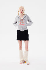 ウィッティバニースピリットグラフィッククロップフーディージップアップ / WITTY BUNNY SPLIT GRAPHIC CROP HOODIE ZIP UP [MELANGE GRAY]