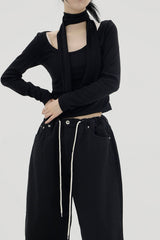 ストリングフリーサイズブラックパンツ / String free size black pants