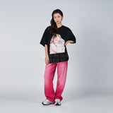 ベイビーフェイスキャットハグガール半袖Tシャツ BLACK