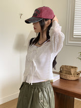 Tatsu interseason punching string lace long sleeve cardigan