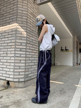 ナイロン配色ロングワイドスパントレーニングパンツ/marinet nylon coloring long wide spandex training pants