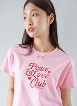 ピース＆ラブ クラブ Tシャツ / Peace&Love*Club Crop T-shirt (Pink)