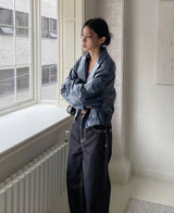 （UNISEX）グリッツボタンクロップレザーブルゾン