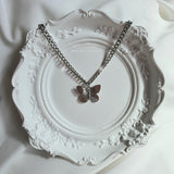 Silver Butterfly Chain Choker Necklace