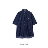 Moment raw material denim short-sleeved shirt (3 colors)
