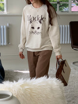 キャットドローイングスウェットシャツ/CAT DRAWING SWEATSHIRTS (OATMEAL)